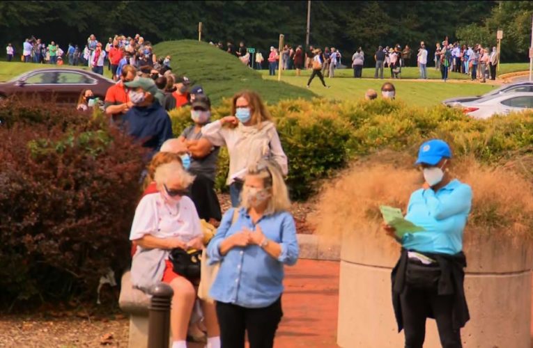 Throngs of voters in four states had to navigate long lines and coronavirus precautions to cast their ballots in the 2020 election
