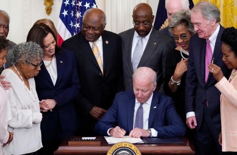 The symbolic move quickly became law, but there is key legislation countering racial inequity that faces major obstacles on Capitol Hill