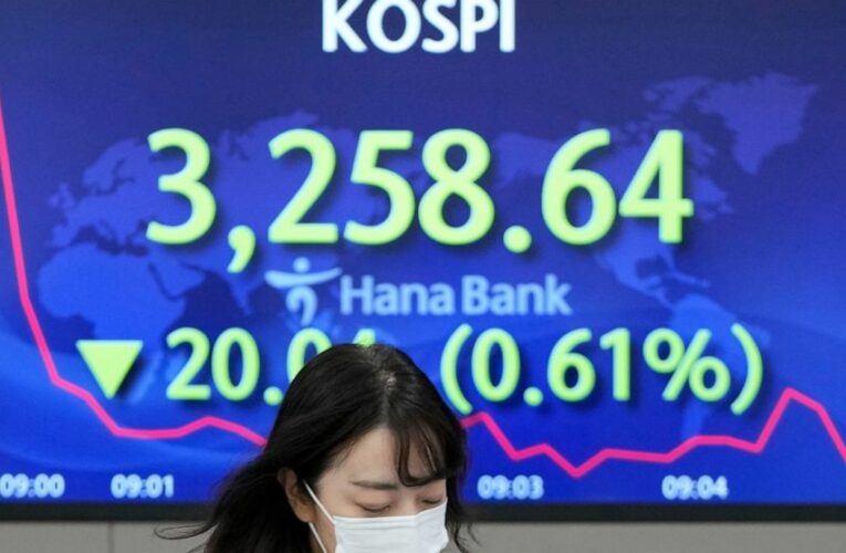Global stocks lower after Fed moves up rate hike forecast
