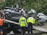Two people are killed after Audi convertible crashed into hedge following police chase