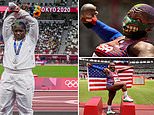 Shot putter Raven Saunders crosses arms above her head in podium protest at Tokyo Olympics