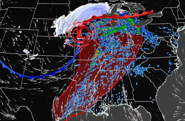 A powerful storm racing across the central US will produce a range of potential hazards, including heavy snow and strong winds to start the weekend