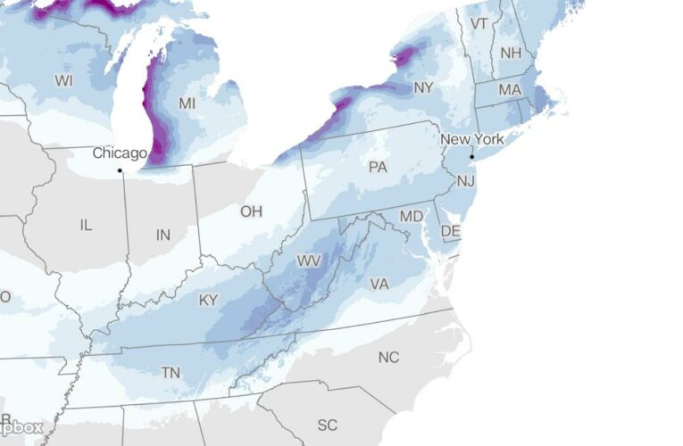 The storm is forecast to dump several inches of snow and freezing rain from the Tennessee River Valley through the I-95 corridor