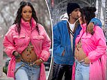 Rihanna is PREGNANT! Singer shows off bare baby bump in freezing NYC
