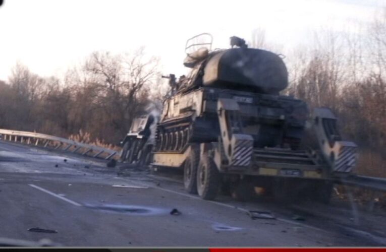Wreckage of convoy seen on the way to Ukraine capital