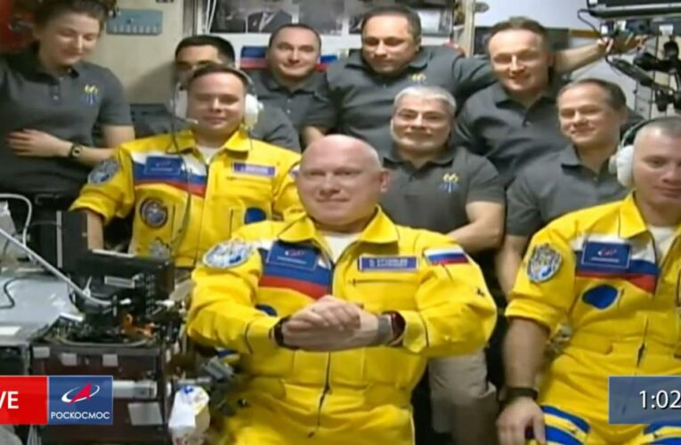 Russian cosmonauts arrived at the ISS in yellow and blue, sparking speculation