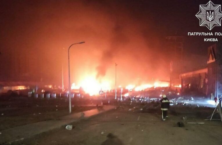 Officials post images of explosions in Kyiv