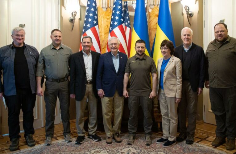 GOP Sens. Susan Collins, John Barrasso and John Cornyn were also seen meeting the Ukrainian President in video and photos posted to his social media accounts